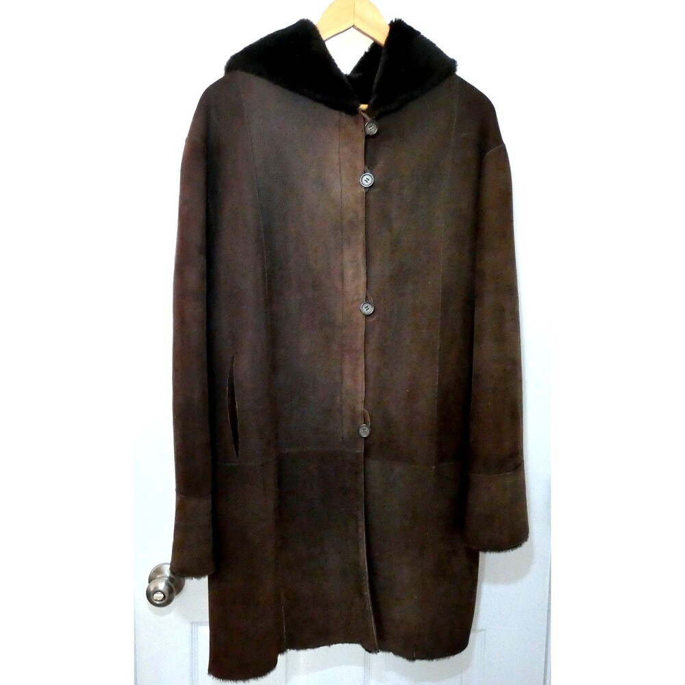 Damselle New York Brown Suede Jacket with Faux Fur Trim Hood Size M